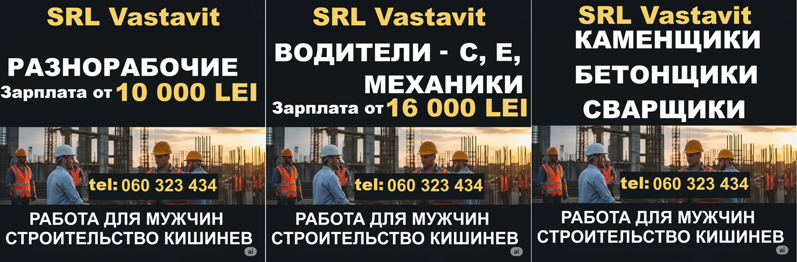 Angajăm bărbați în construcții la Chișinău – Detalii la 0(603)-23-434