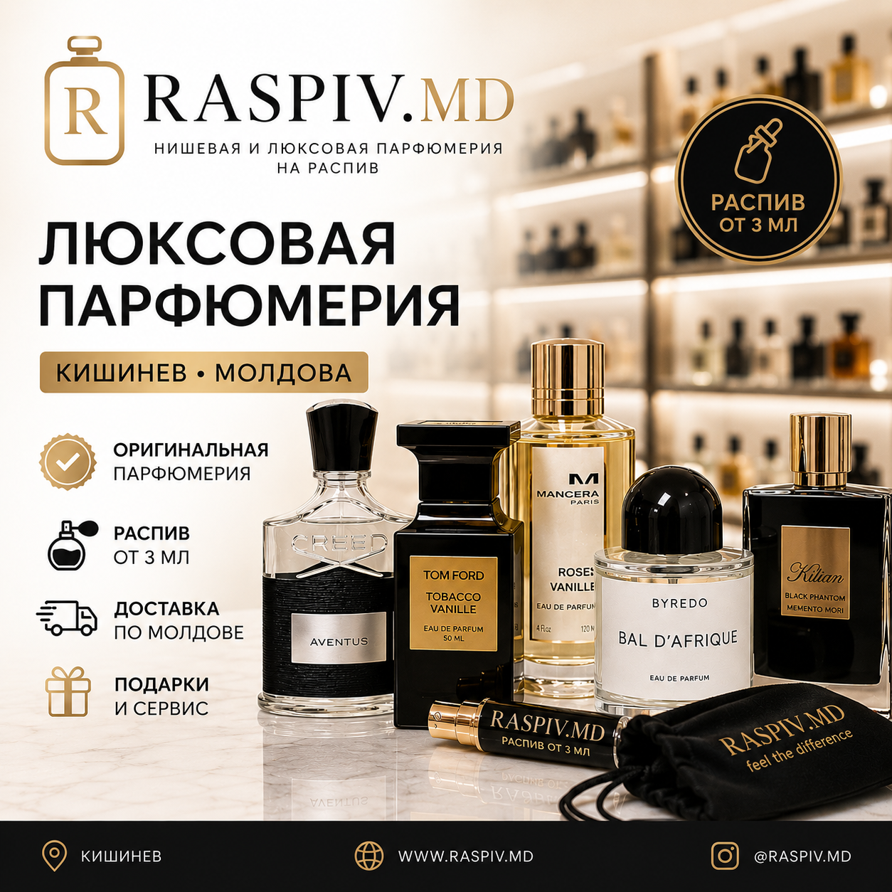 Люксовая парфюмерия Кишинев, Молдова — купить оригинальные брендовые и эксклюзивные ароматы