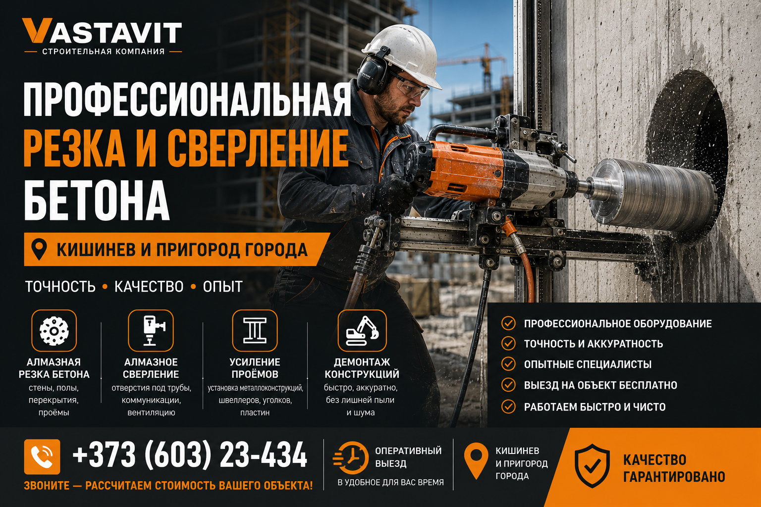 Профессиональная резка и сверление бетона Кишинев и пригород города