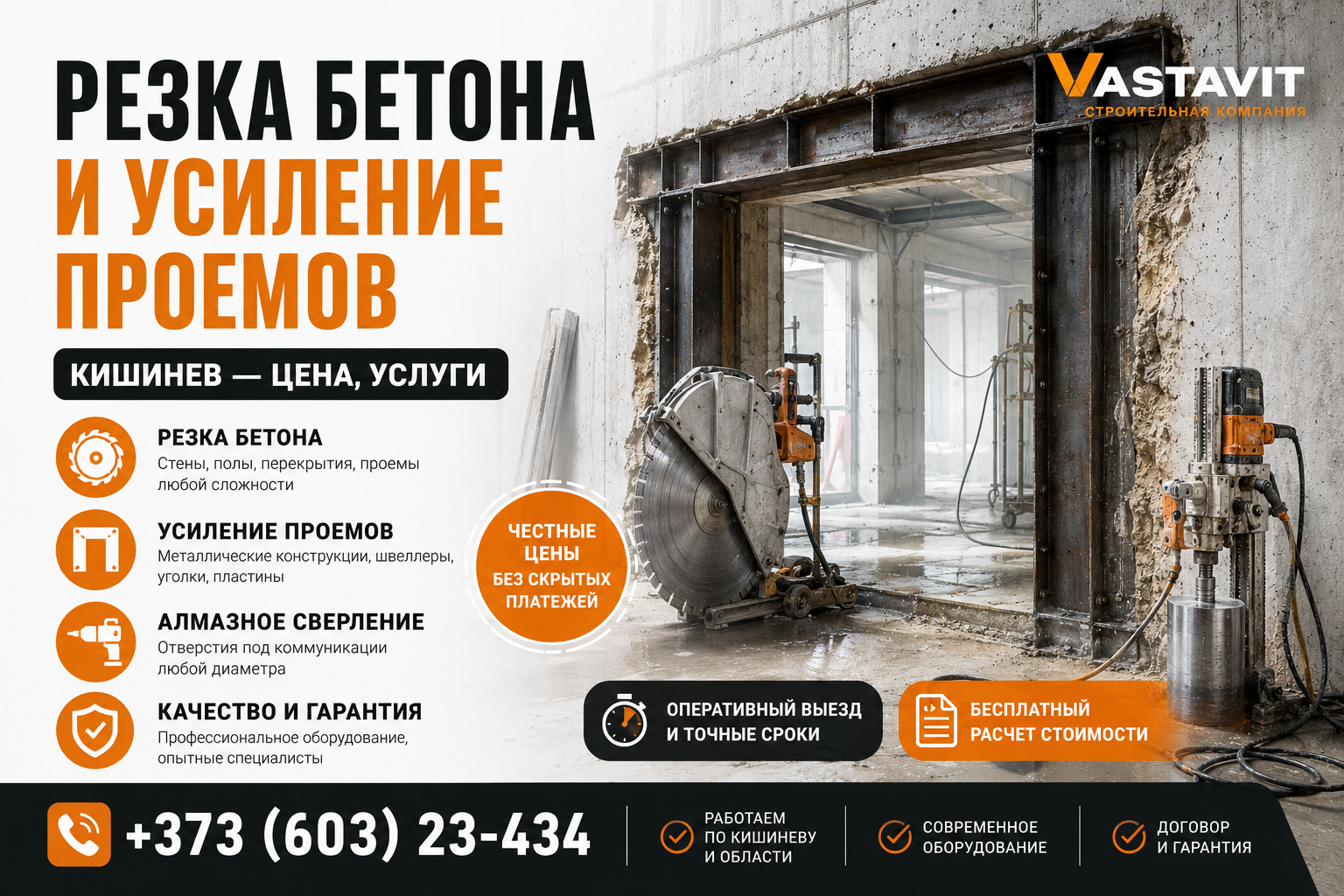 Резка бетона и усиление проемов Кишинев — цена, услуги