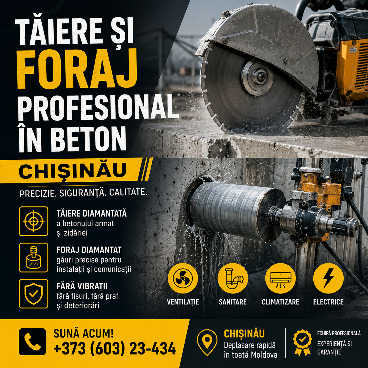 Foraj Diamantat pentru Climatizare Chișinău | Specialiști