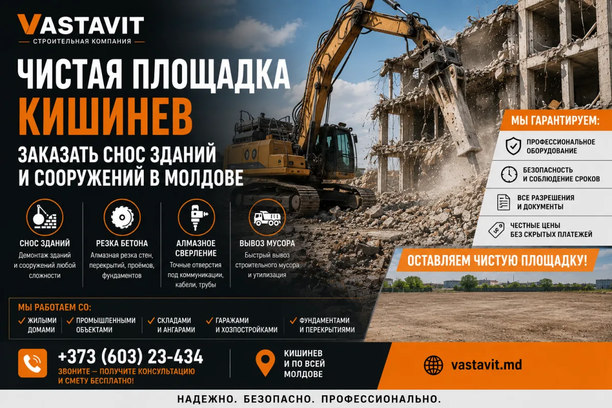 Чистая площадка Кишинев - Заказать снос зданий и сооружений в Молдове