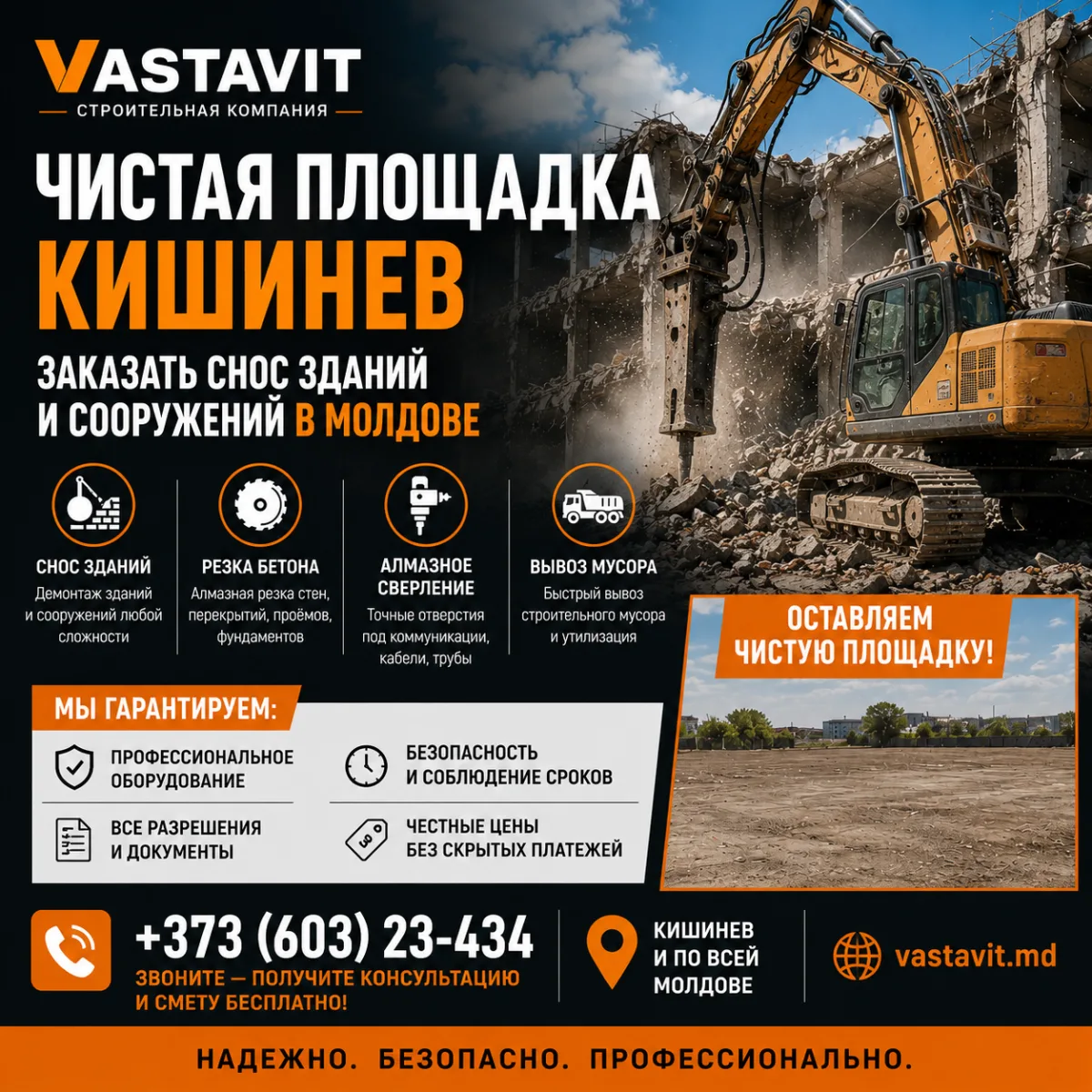 Чистая площадка Кишинев - Заказать снос зданий и сооружений в Молдове