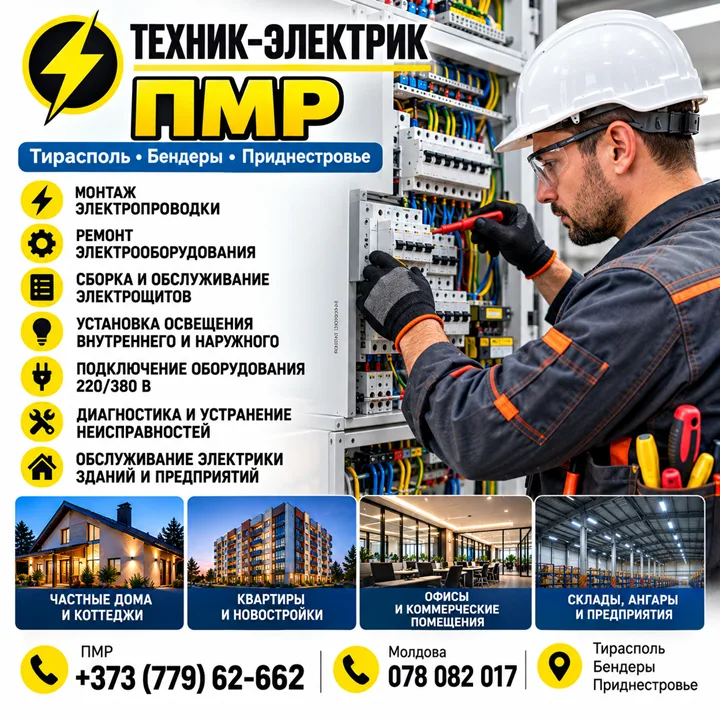 Техник-Электрик ПМР — Тирасполь, Бендеры | Монтаж, Ремонт и Обслуживание