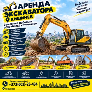 Аренда экскаватора Кишинев ⭐ Земляные работы и разработка котлованов