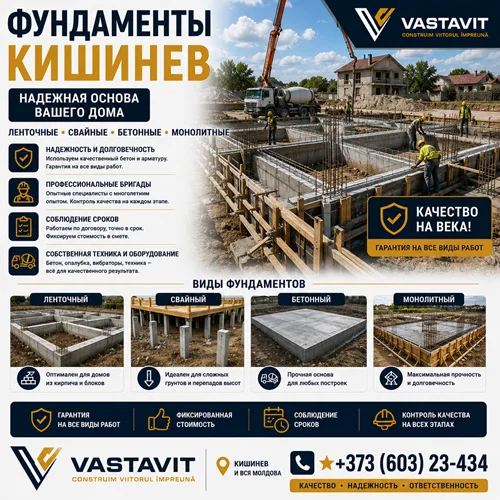 Фундаменты Кишинев — ленточные, свайные, бетонные, монолитные