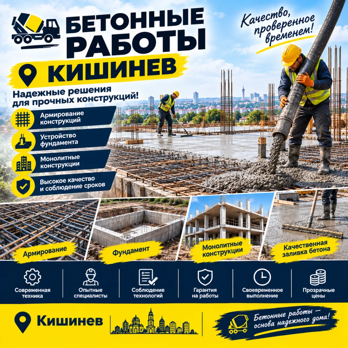 Бетонные работы Кишинев ⭐ Армирование, фундамент и монолитные конструкции