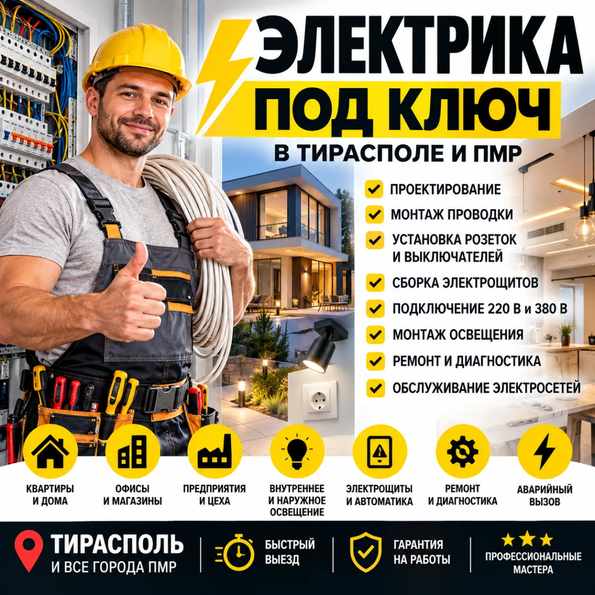Электрик Тирасполь — Электромонтаж для Помещений | Монтаж и Ремонт Электрики ПМР