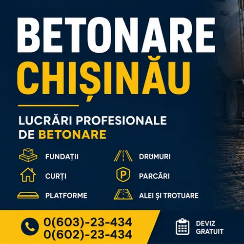 Betonare Chișinău ⭐️ Turnare Beton cu Pompă, Vibrare și Finisare Profesională