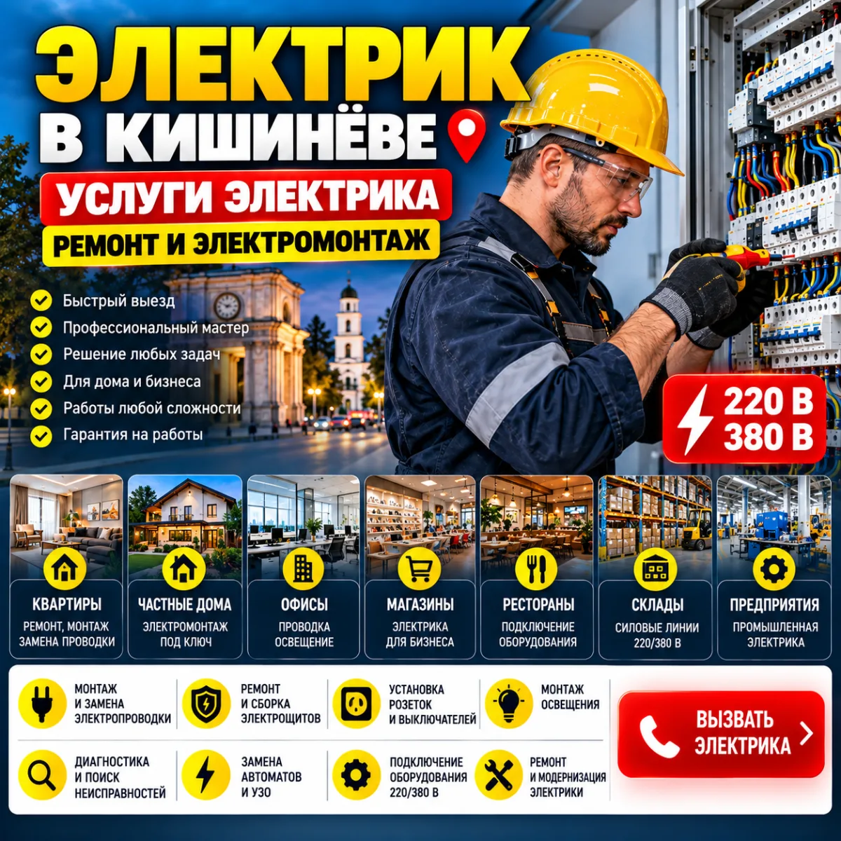 Услуги Электрика Кишинёв — Вызвать Мастера