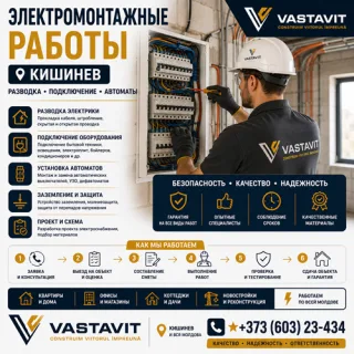 Электромонтажные работы Кишинев — разводка, подключение, автоматы