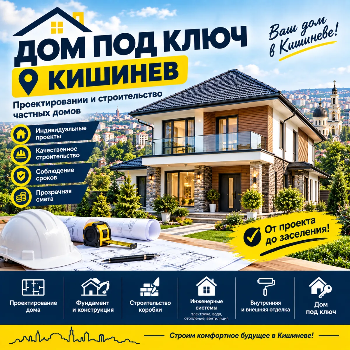 Дом под ключ Кишинев ⭐ Проектирование и строительство частных домов