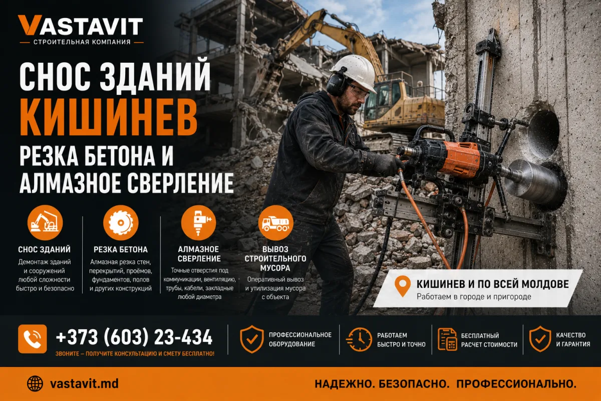 Снос зданий Кишинев — резка бетона и алмазное сверление