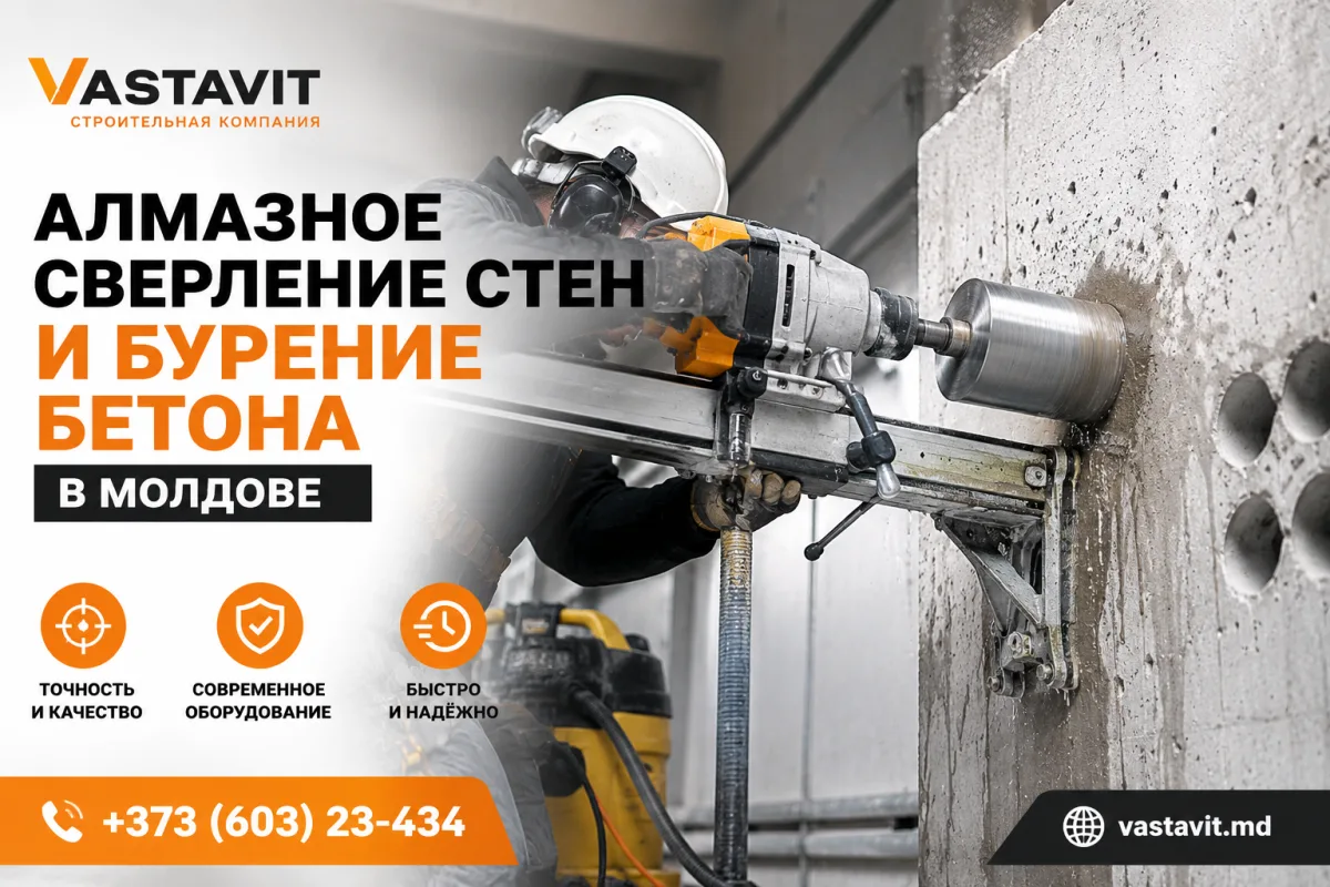 Алмазное сверление стен и бурение бетона в Молдове - Строительная компания Vastavit